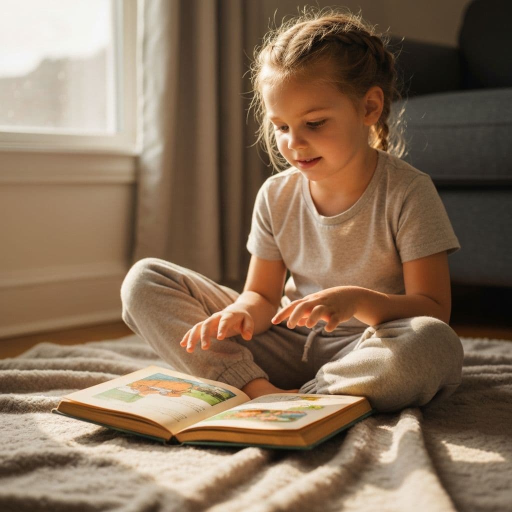Happy child engaged in reading
